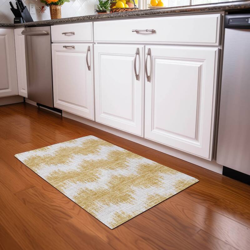 Premium Washable Super Soft Farmhouse Chevron Mayfield Rug - Gold - 1'8" x 2'6"