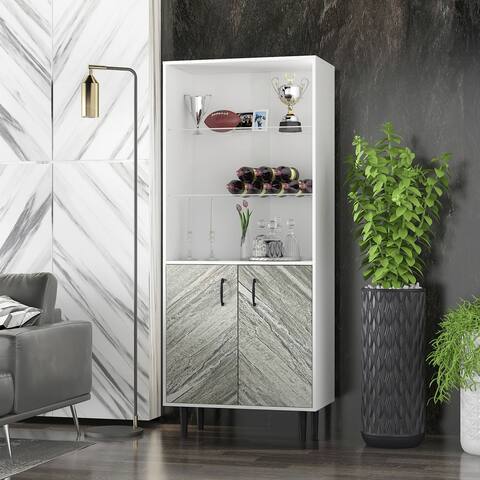 Nestfair Modern Sideboard Storage Cabinet with Open Shelves - 68 in. H