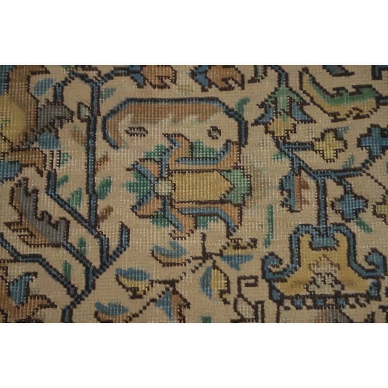 Hand Knotted Oriental 100% Wool Carpet Traditional Floral Beige & Ivories Tabriz Area Rug - 11' 1'' X 8' 3''