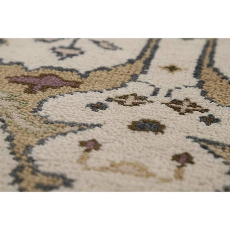 All-Over Ivory Oushak Indian Runner Rug Hand-Knotted Wool Carpet - 2'7"x 8'0"