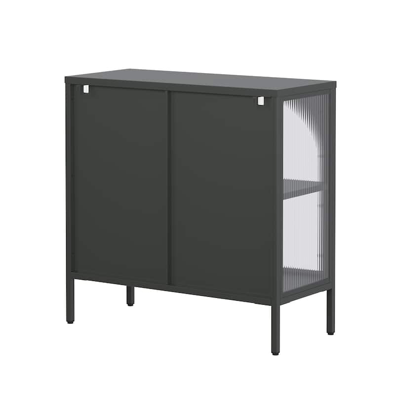 Benoît 31.56 inch Black Two Door Metal Sideboard with Fluted Clear Doors - 31.57