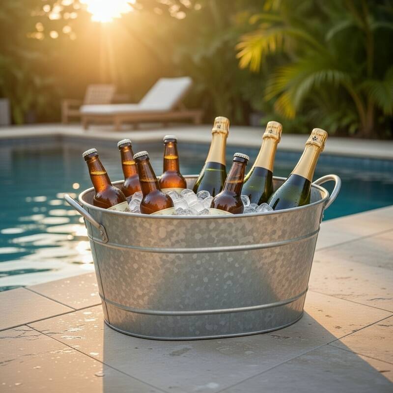 Lola 23 Inch Beverage Tub Galvanized Antique Silver Steel 2 Handles - 8' x 11' - 8' x 11' - Grey