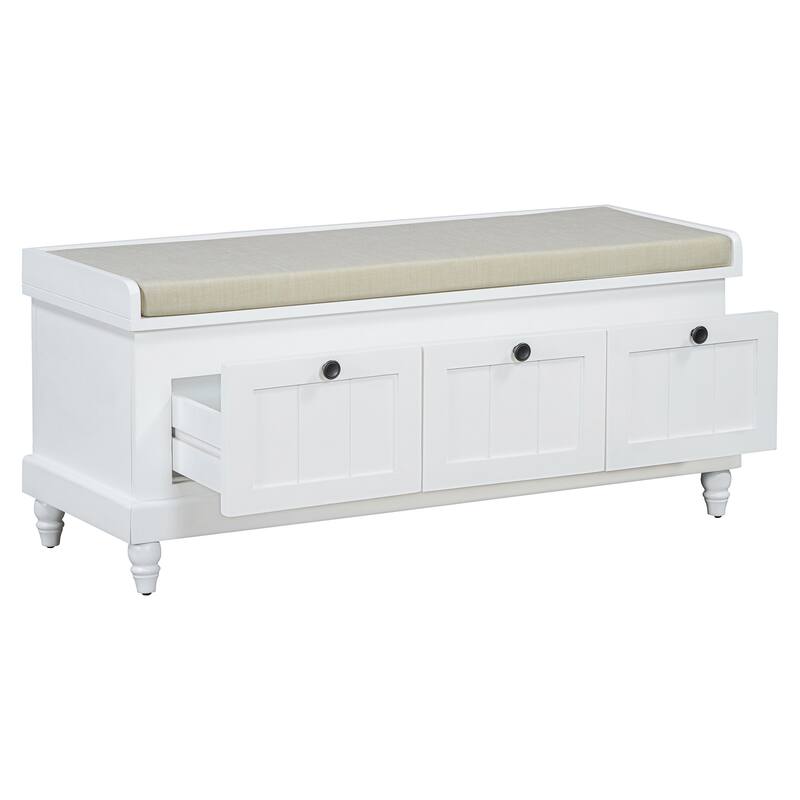 Fluted Storage Bench with 3 Drawers & Hidden Compartments