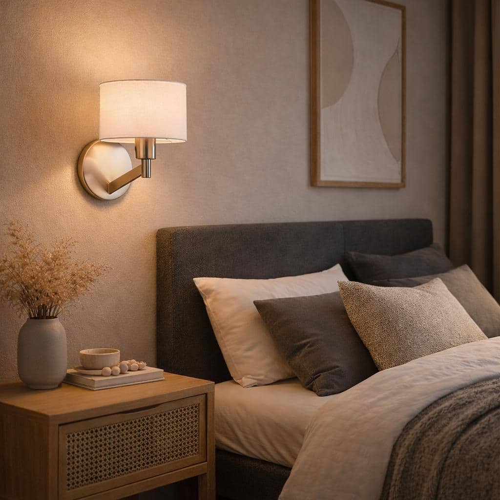 Soplex Brushed Nickel Wall Sconce with Fabric Shade - Brushed Nickel