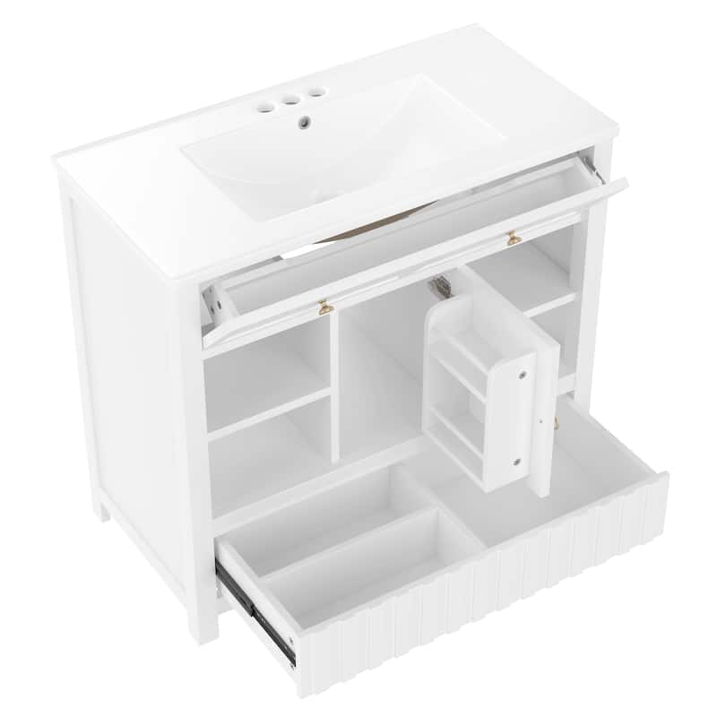 Roomfitters 36 Inch Bathroom Vanity with Sink, Solid Wood Cabinet with Side Shelves and Drawer