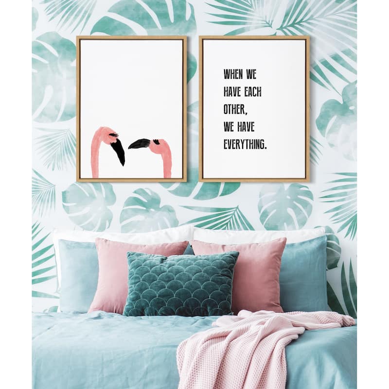 Kate and Laurel Sylvie Flamingo Faces Framed Canvas by Kendra Dandy of Bouffants and Broken Hearts