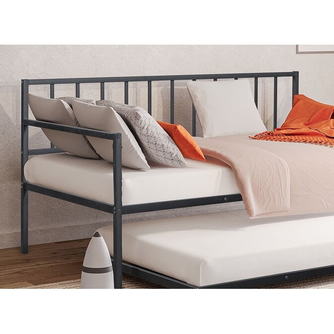 Twin Size Metal Daybed With Trundle Full Metal Structure Mattress Ready