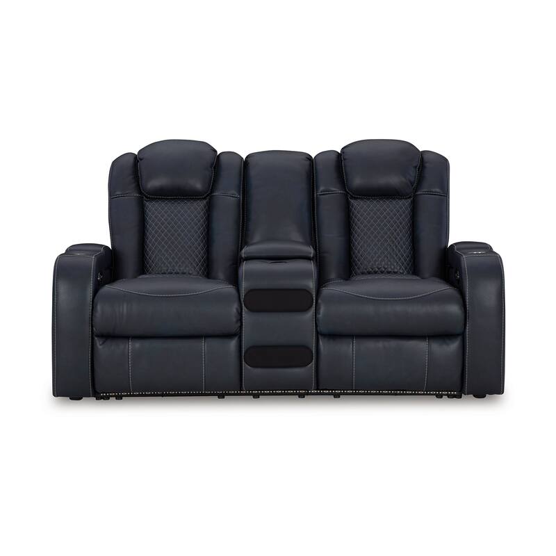 Fynne LED Power Reclining Loveseat, Sapphire Blue Faux Leather 74 Inch