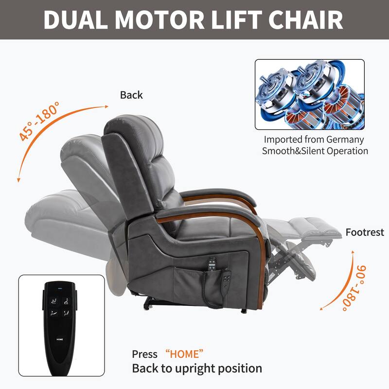 Power Leatheraire Lift Recliner Chair Dual Motor Infinite Position Up to 350 LBS with Solid Wood Armrests