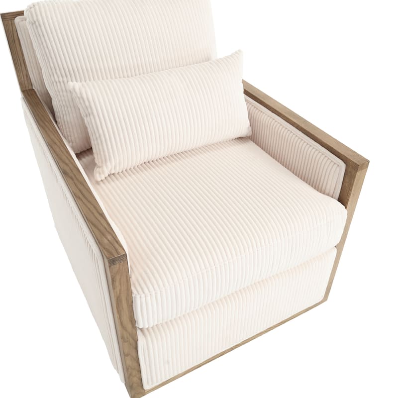 Beige 26.77" Swivel Barrel Chair with Hardwood Frame