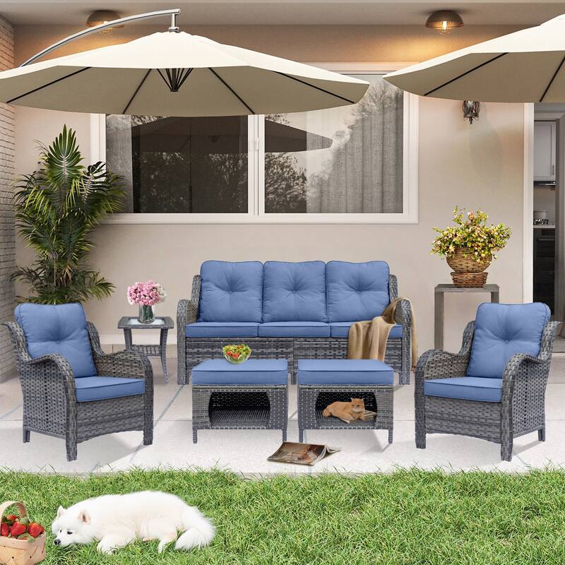 Gray Rattan Wicker High Back Outdoor Patio Furniture Sofa Seating Set