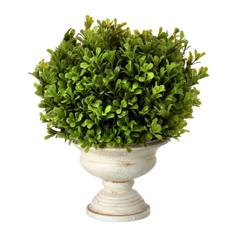 Plastic Potted Spring Boxwood Ball In Urn 11"