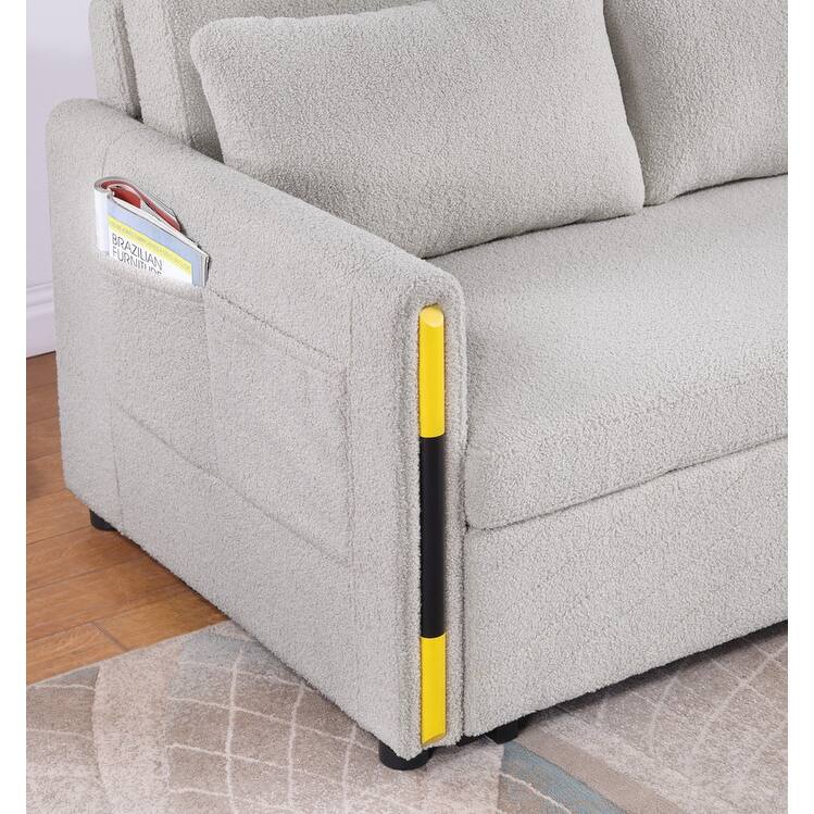 Percy 55.5"W Teddy Velvet Sleeper Loveseat with Dual-Pull Sleeper Design