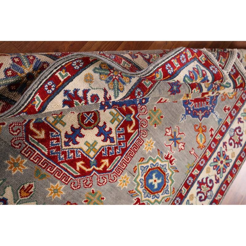 Traditional Grey Kazak Oriental Area Rug Handmade Wool Carpet - 4'11" x 6'8"