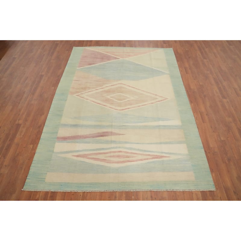 Hand Woven Oriental 100% Wool Carpet Southwestern Modern Multi-Colored Kilim Area Rug - 8' 7'' X 6' 4''