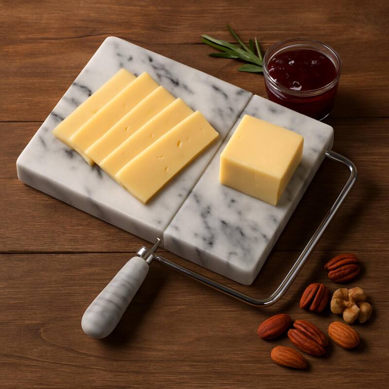 Creative Home Natural Off-White Marble 5" x 8" Cheese Slicer Butter Cutter