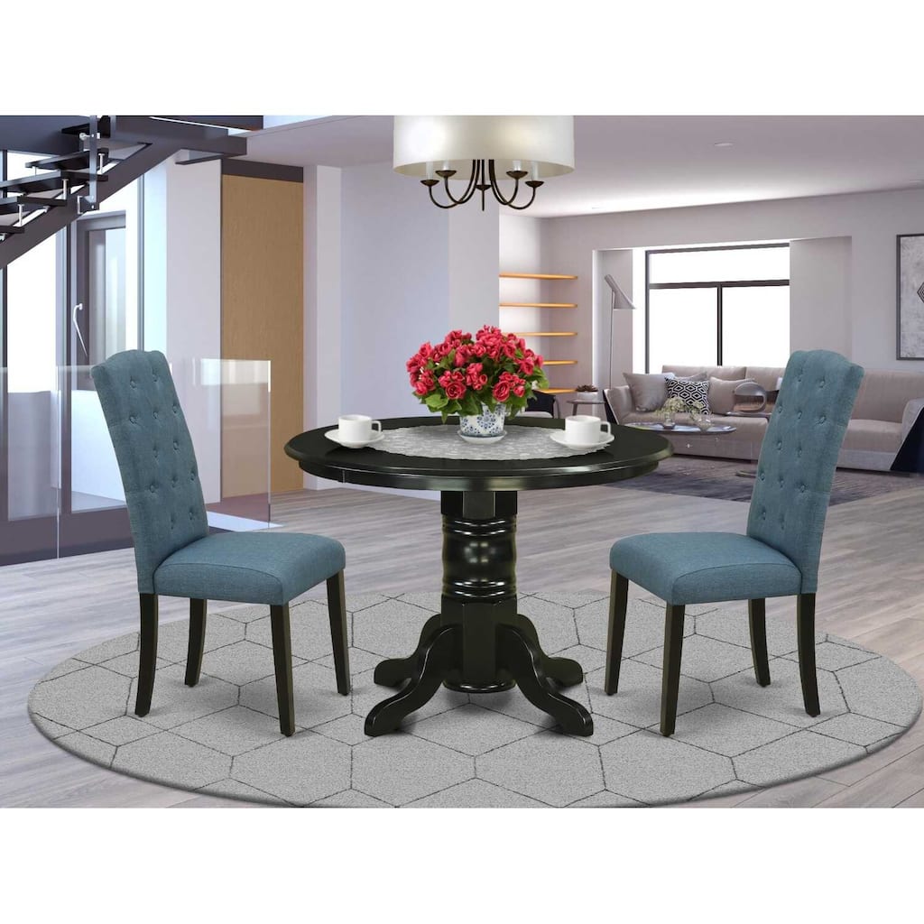 HomeStock 3-Pc Black Finish Solid Wood Top - Round Dining Room Set - Seats 4