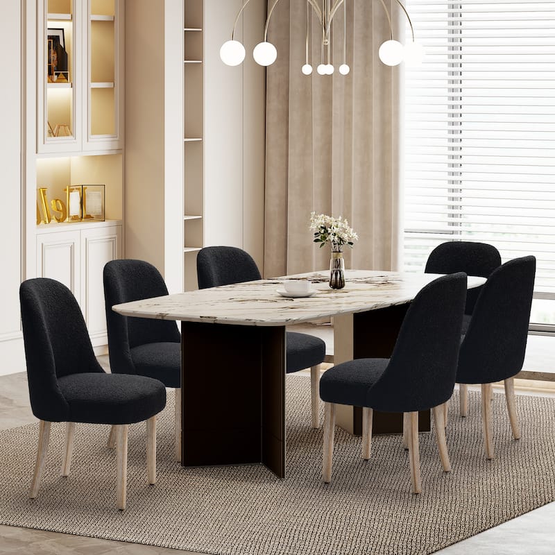 Farmhouse Water and Stain Resistant Boucle Upholstered Side Chair (Set of 6)
