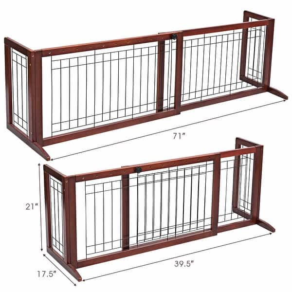 Gymax Solid Wood Dog Gate Pet Fence Playpen Safety Adjustable Panel Free Stand Indoor Cherry