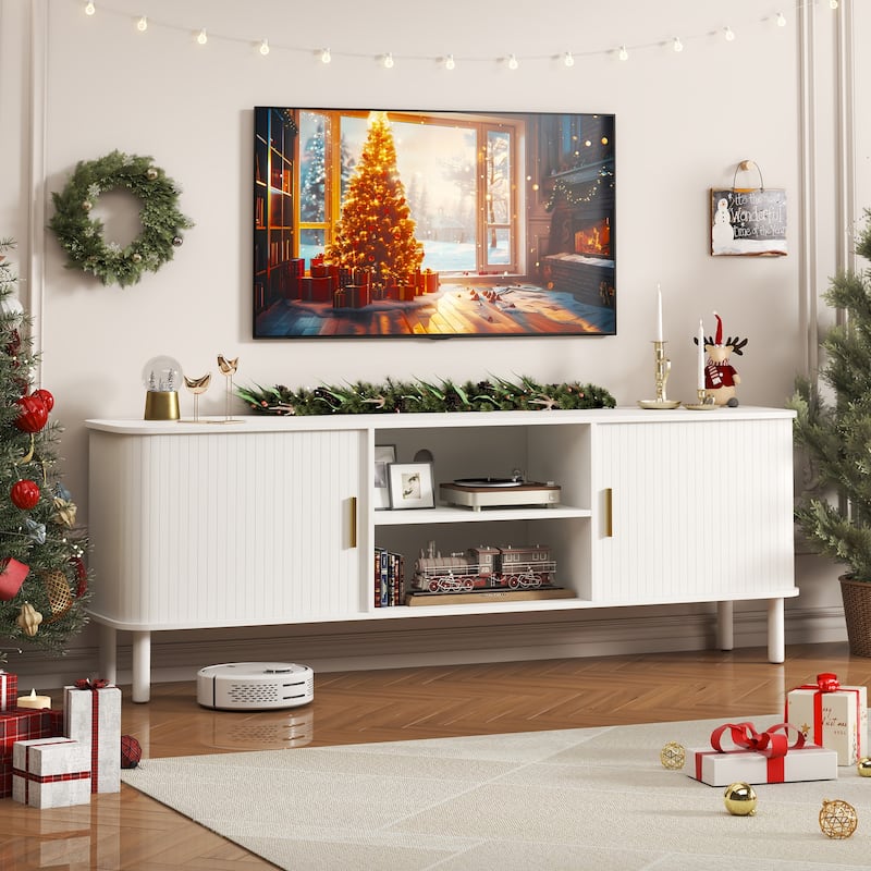 EROMMY 70" Modern TV Stand for 80 Inch TVs, Media Console with Sliding Doors and Storage Shelves