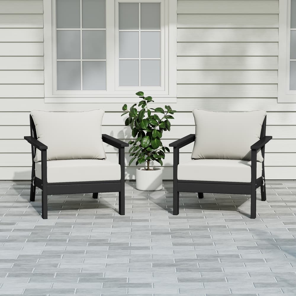 Birchwood All Weather HDPE Outdoor Patio Black Deep Seating Conversation Set With Cushions (2-Piece)