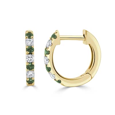 Joelle Collection Emerald & Diamond Huggie Hoop Earring 14K White Gold 11mm