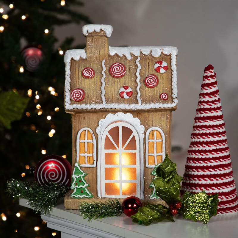 LED Lighted Peppermint Gingerbread House Christmas Decoration - 14"
