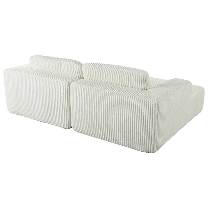 Oversized Double Chaise Lounge Sofa, Comfy Full-Compressed Sleeper Sofa Bed, Corduroy Upholstered Sofa Bed with 2 Pillows