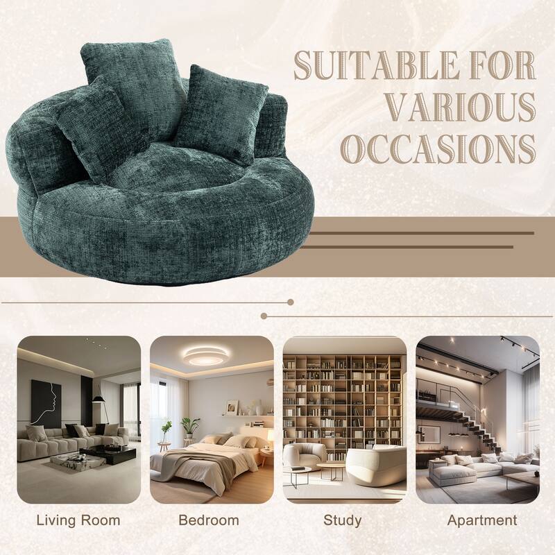 Oversized Chenille Bean Bag Lounge Chair Lazy Sofa with Backrest and Armrests for Bedroom Office Living Room