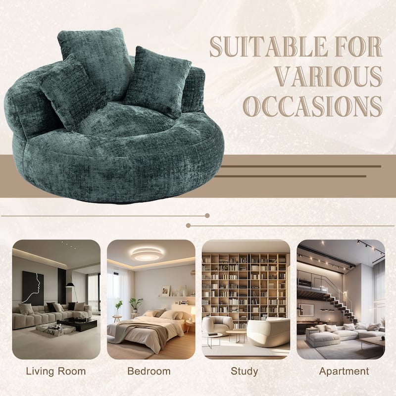 Roomfitters Bean Bag Gaming Chair with 3 Pillows, Soft High Back Lazy Sofa for Indoor and Outdoor Bedroom or Office Use