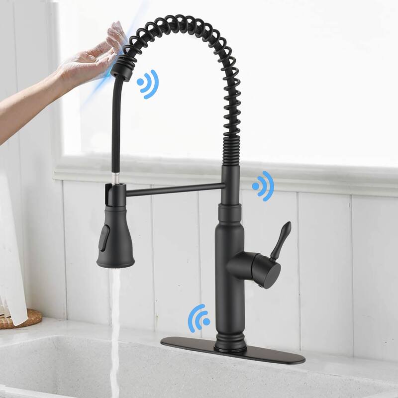Stainless Steel Matte Black Touch Kitchen Faucet, with Pull Down