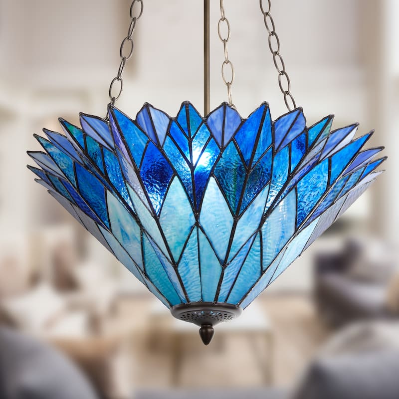 Tiffany-Style River of Goods Aqua/Blue/Purple Stained Glass 20.25-Inch Pendant Light - 20.25" x 20.25" x 28"