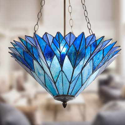 Tiffany-Style River of Goods Aqua/Blue/Purple Stained Glass 20.25-Inch Pendant Light - 20.25" x 20.25" x 28"