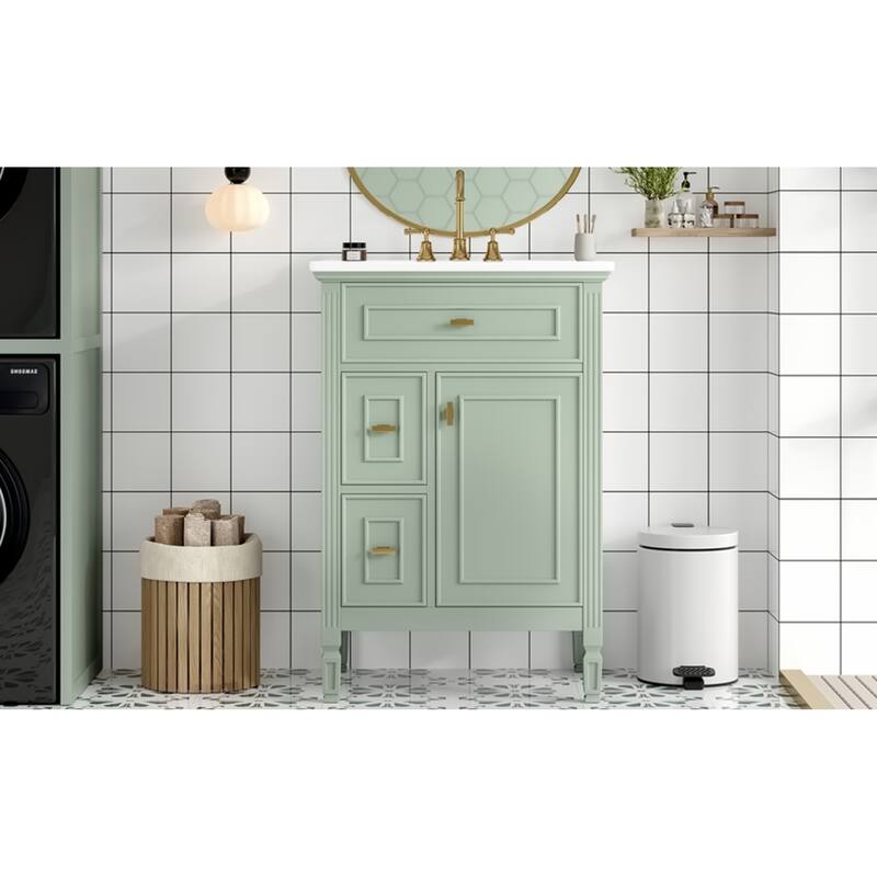 Roomfitters 24" Bathroom Vanity with Sink, Solid Wood Frame, Flip-Out Drawer & Cabinet with Adjustable Shelf