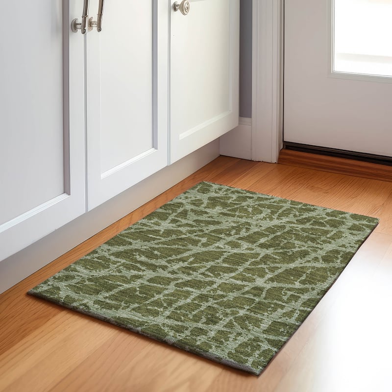 Premium Washable Super Soft Modern Crackle Mayfield Rug - Olive - 1' 8" x 2' 6" - Rectangle