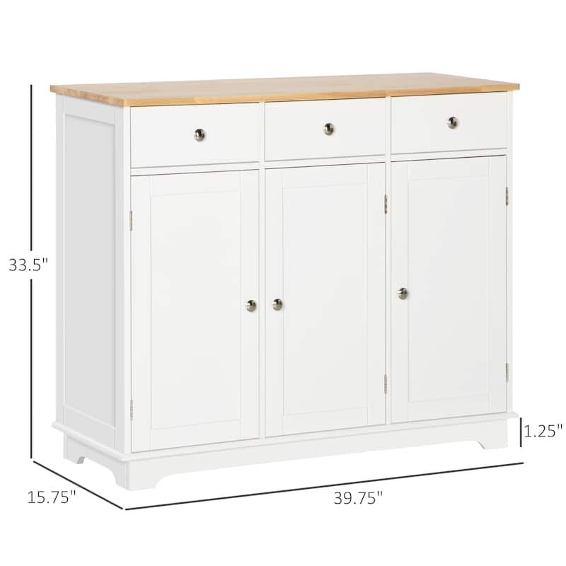 Sideboard with Solid Wood Countertop, Modern Kitchen Storage Cabinet, Coffee Bar Cabinet with 3 Drawers