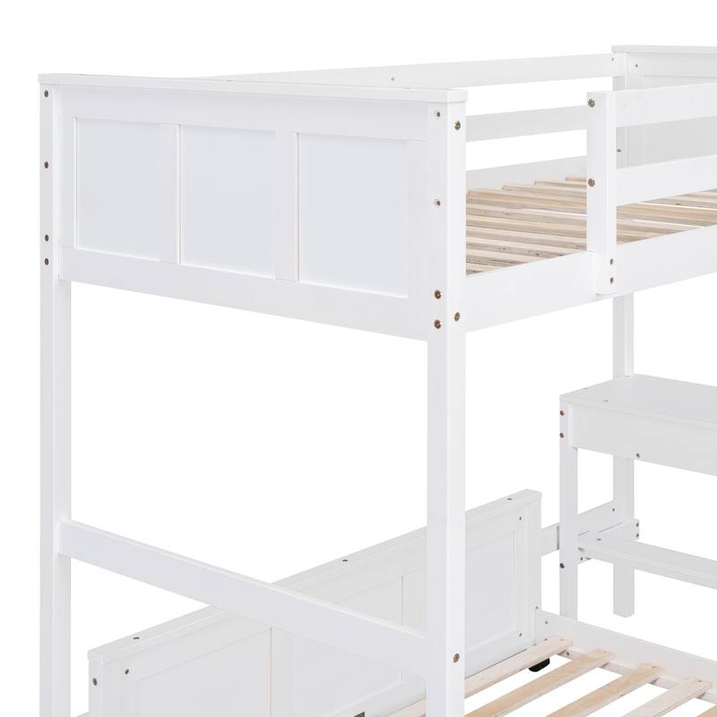 Space-Saving Twin Over Full Bunk Bed with Built-In Desk, White