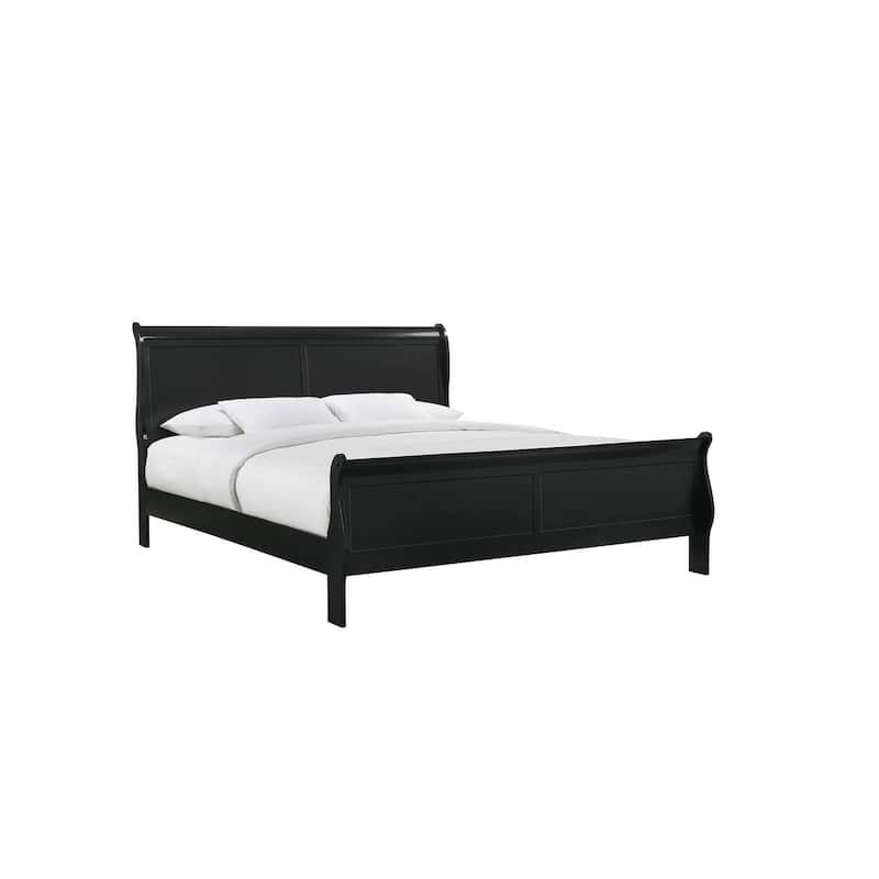 Queen Size Solid Wood Sleigh Bed with Louis Philippe Style