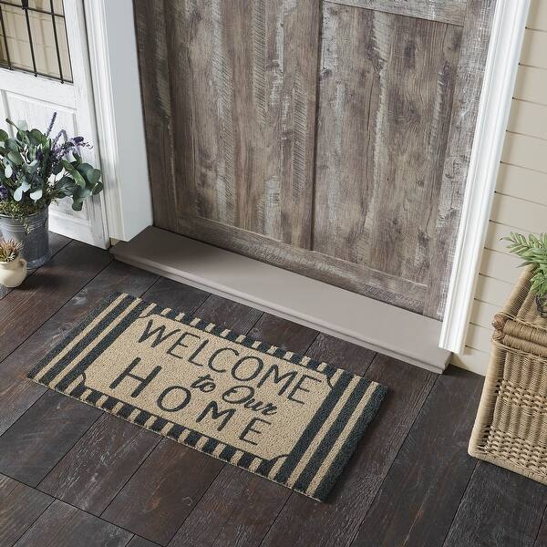 slide 2 of 5, Welcome To Our Home Charcoal Stripes Coir Rug Rect 17x36 Dark Grey