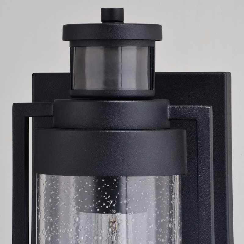 Lawton Steel LED Compatible Black Motion Sensor Dusk to Dawn Outdoor Wall Light Transitional Clear Glass