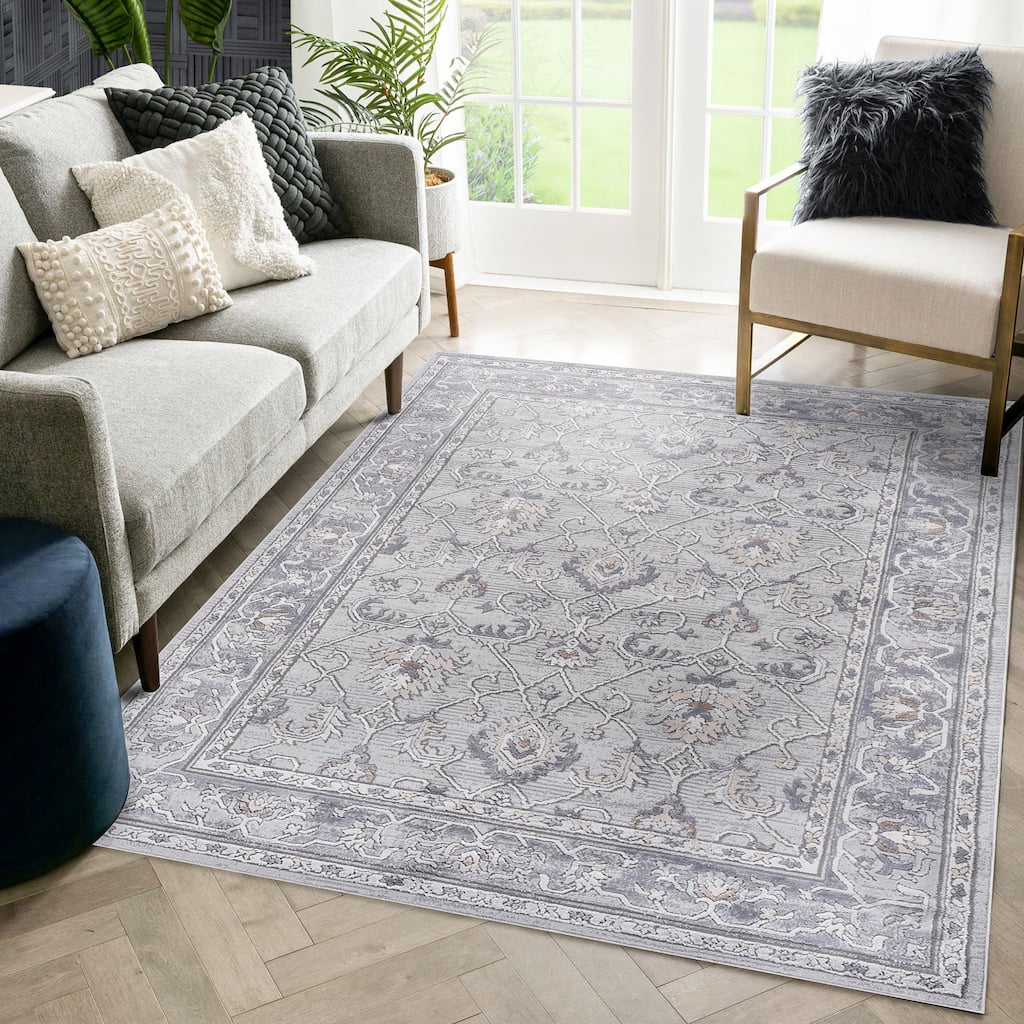 Roomfitters 6x9 Machine Washable Boho Vintage Area Rug, Non-Slip Pet Friendly Indoor Living Room Decor Carpet - Ivory+Grey