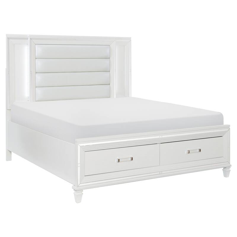 White Finish Platform Storage Bed 1pc Footboard Drawers