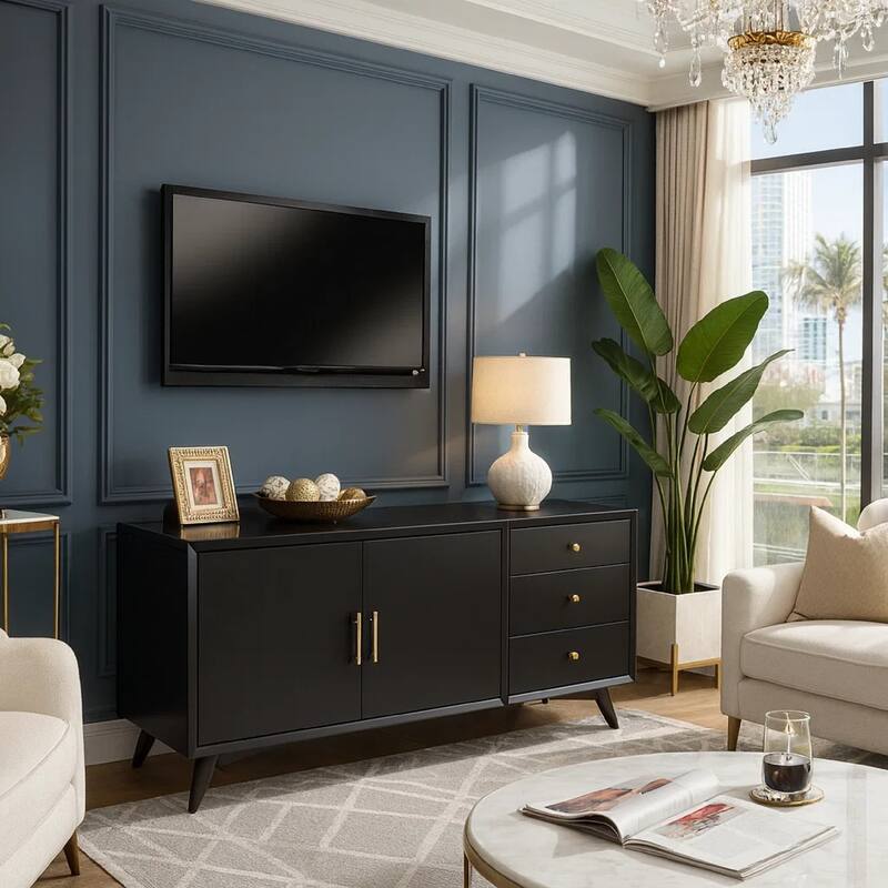 Sideboard with 3 Drawers and 2 Doors, Black