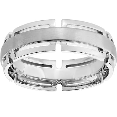 Men's 7mm Modern Link Edge Wedding Ring in White, Yellow, or Rose Gold