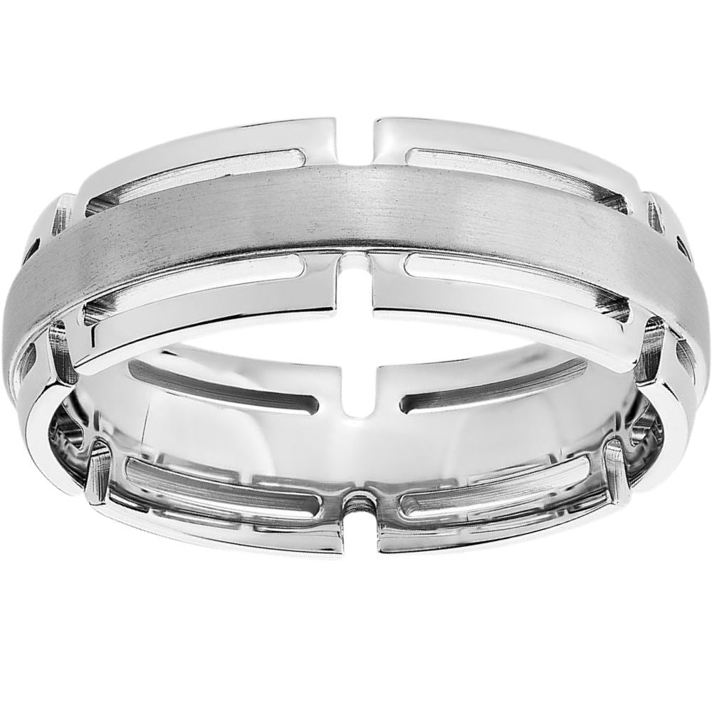 Bliss Diamond Men's 7mm Modern Link Edge Wedding Ring in White, Yellow, or Rose Gold