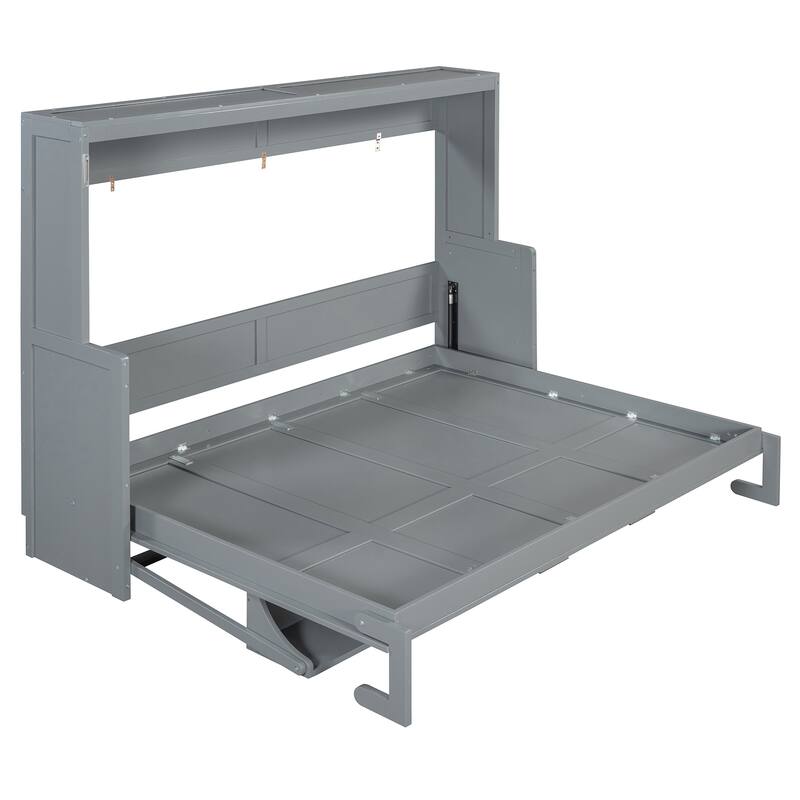 Roomfitters Full/Queen Murphy Bed with Hydraulic Lift and Folding Desk, Space Saving Wall Mounted Sleeper