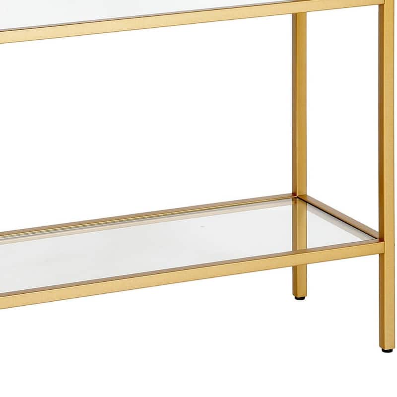 Steel Frame Glass Side End Table with 2 Shelves and Rectangular Top - 10” x 24” x 24” (D x W x H)