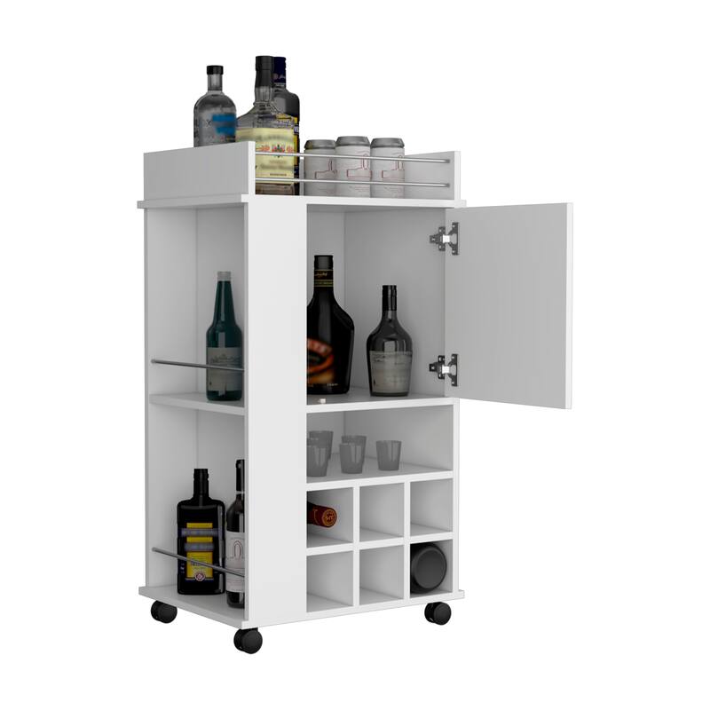 Anmytek Farmhouse Bar Cart with Storage Cabinet Wine Rack and Rolling Casters