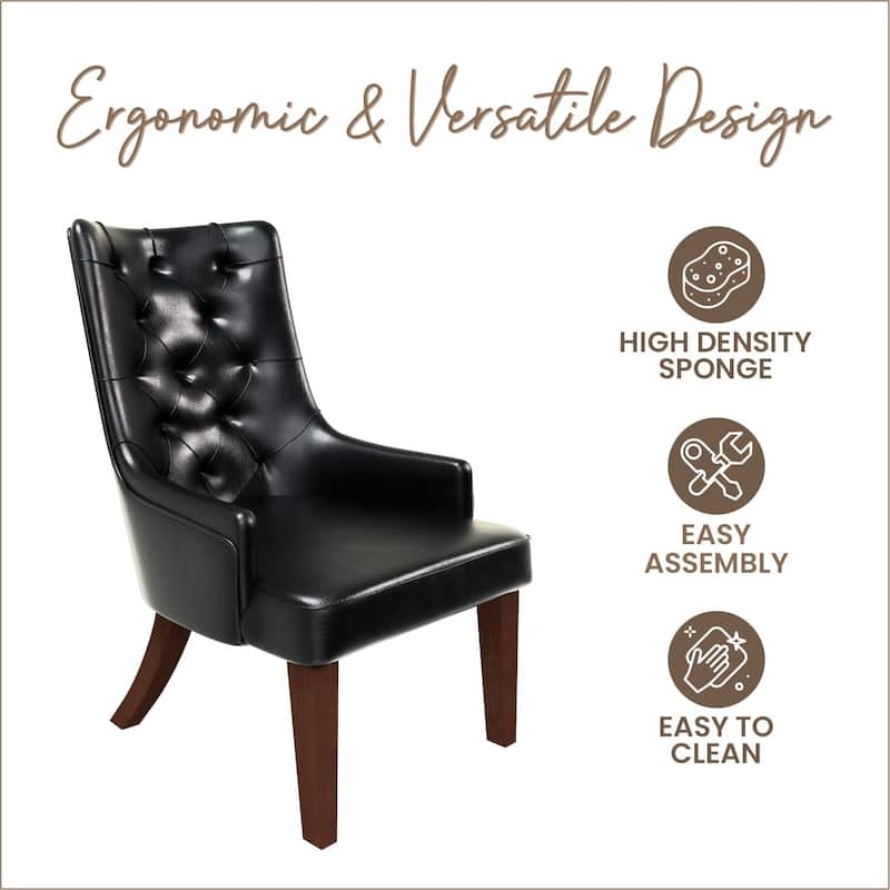 Dining Chair in Leather/Velvet Diamond-Tufted with Rubberwood Legs Set of 2