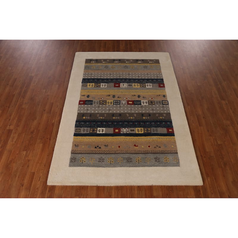 Tribal Gabbeh Indian Rug Multi-Color Geometric Handmade Wool Carpet - 5'3" x 7'7"